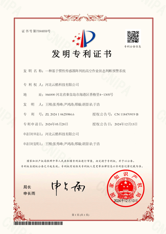 高空作業(yè)狀態(tài)預警裝置專利